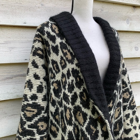 Vintage 80s Wool Mohair Blend Leopard Print Oversized Slouchy Cardigan Sweater - Picture 4 of 16